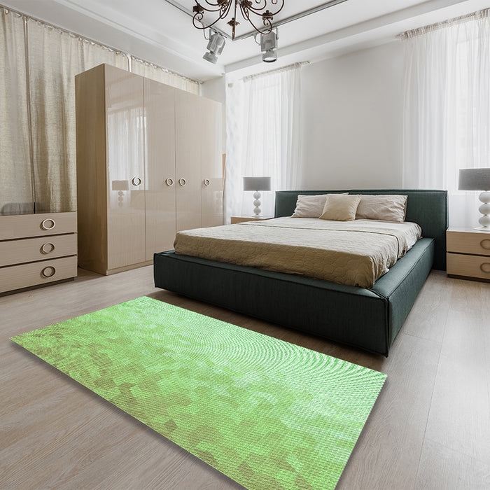Patterned Green Rug in a Bedroom, pat2703grn