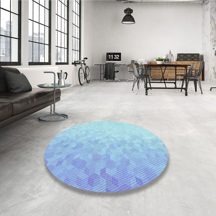 Round Patterned Crystal Blue Rug in a Office, pat2703lblu