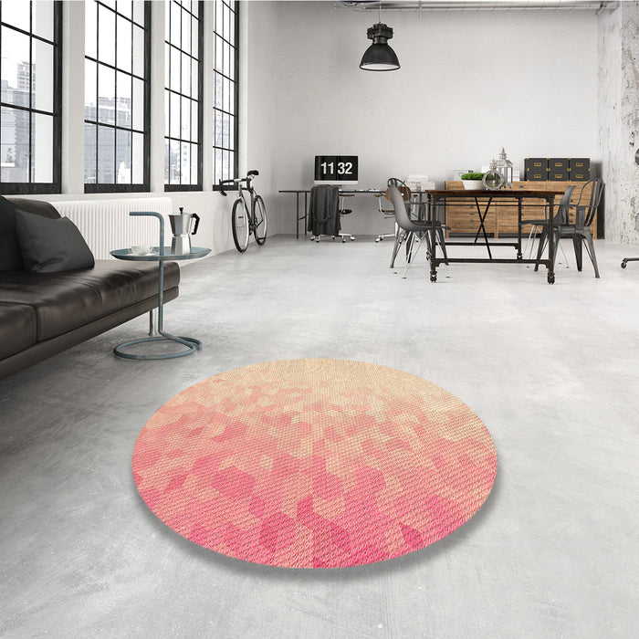 Round Patterned Deep Peach Orange Rug in a Office, pat2703org