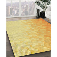 Patterned Chrome Gold Yellow Rug, pat2703yw