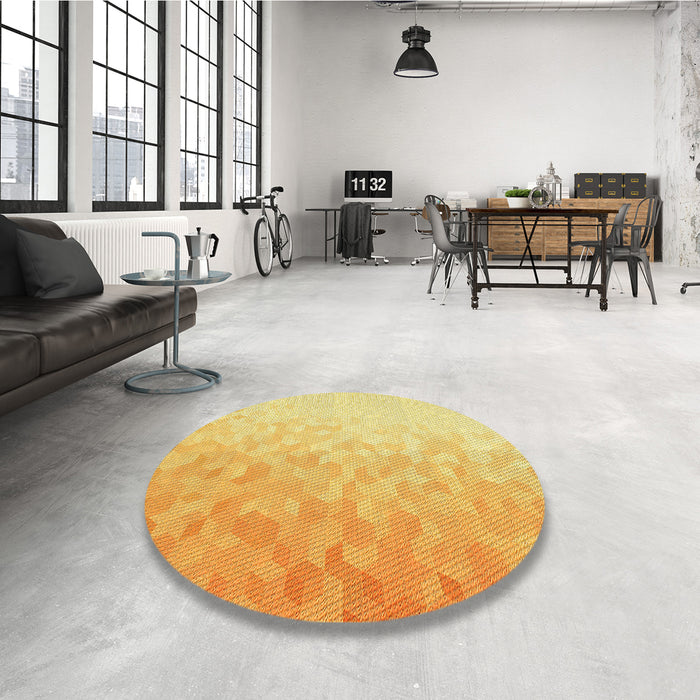 Round Patterned Chrome Gold Yellow Rug in a Office, pat2703yw