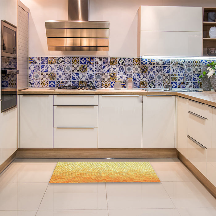 Patterned Chrome Gold Yellow Rug in a Kitchen, pat2703yw