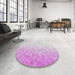 Round Machine Washable Transitional Orchid Purple Rug in a Office, wshpat2703