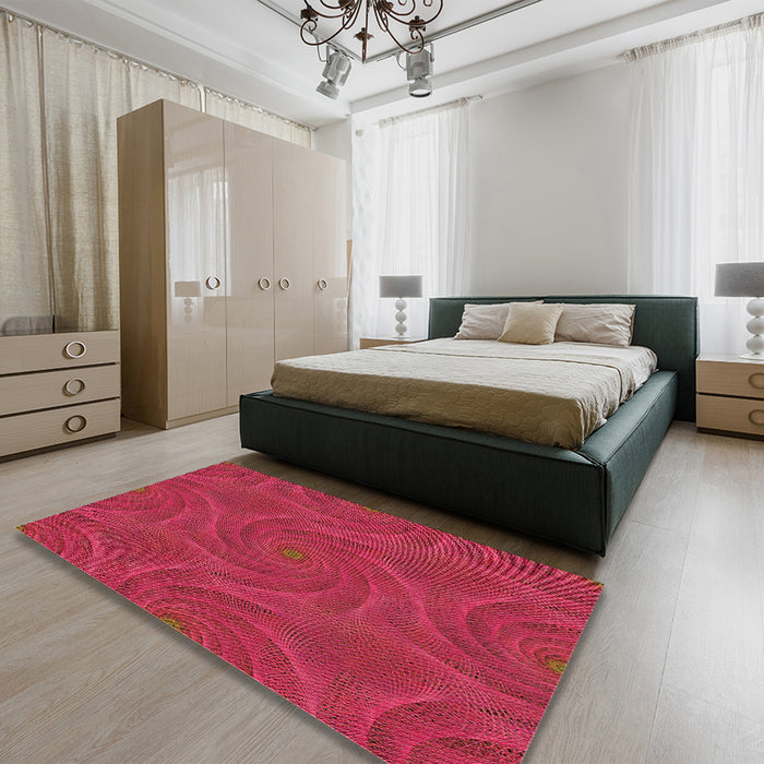 Patterned Crimson Red Rug in a Bedroom, pat2704org