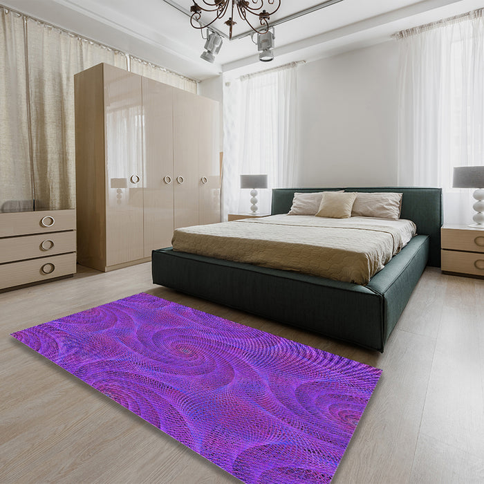 Patterned Purple Daffodil Purple Rug in a Bedroom, pat2704pur
