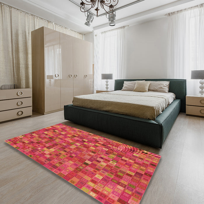 Patterned Bright Orange Rug in a Bedroom, pat2705org