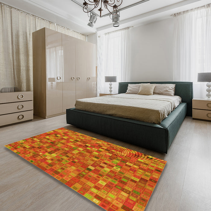 Patterned Neon Red Rug in a Bedroom, pat2705yw
