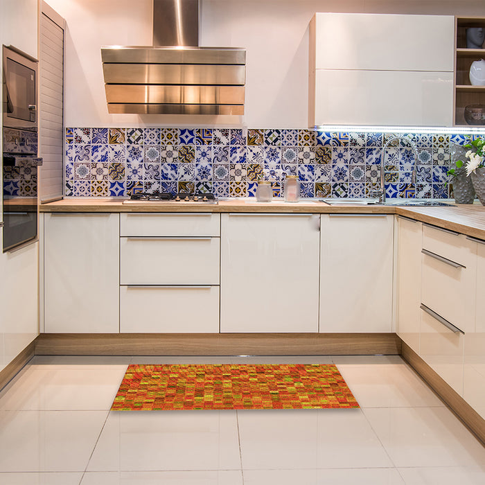 Patterned Neon Red Rug in a Kitchen, pat2705yw