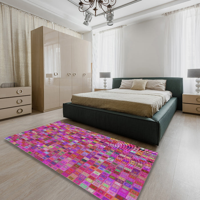 Patterned Violet Red Pink Modern Rug in a Bedroom, pat2705