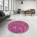 Round Machine Washable Transitional Medium Violet Red Pink Rug in a Office, wshpat2705