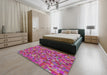 Machine Washable Transitional Medium Violet Red Pink Rug in a Bedroom, wshpat2705