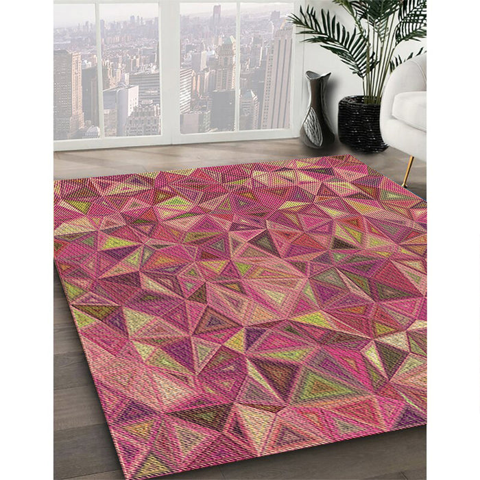 Patterned Crimson Red Rug in Family Room, pat2706brn