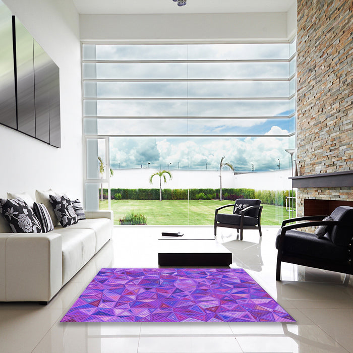 Square Patterned Purple Rug in a Living Room, pat2706pur