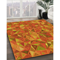 Patterned Neon Red Rug, pat2706yw