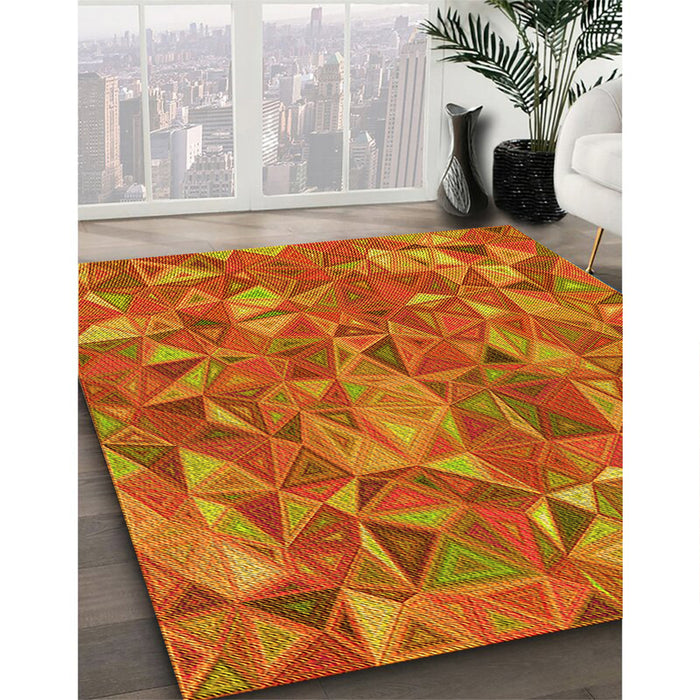 Patterned Neon Red Rug in Family Room, pat2706yw