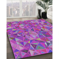 Patterned Dark Violet Purple Modern Rug, pat2706