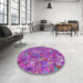 Round Patterned Dark Violet Purple Modern Rug in a Office, pat2706