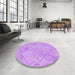 Round Patterned Blossom Pink Rug in a Office, pat2707pur