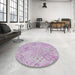 Round Machine Washable Transitional Periwinkle Pink Rug in a Office, wshpat2707