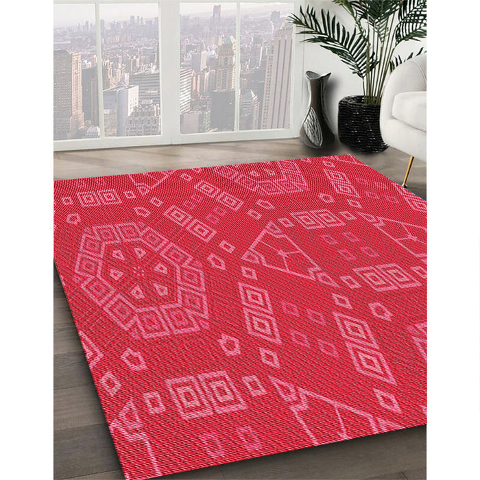 Patterned Pink Rug in Family Room, pat2708org