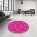 Round Machine Washable Transitional Deep Pink Rug in a Office, wshpat2708