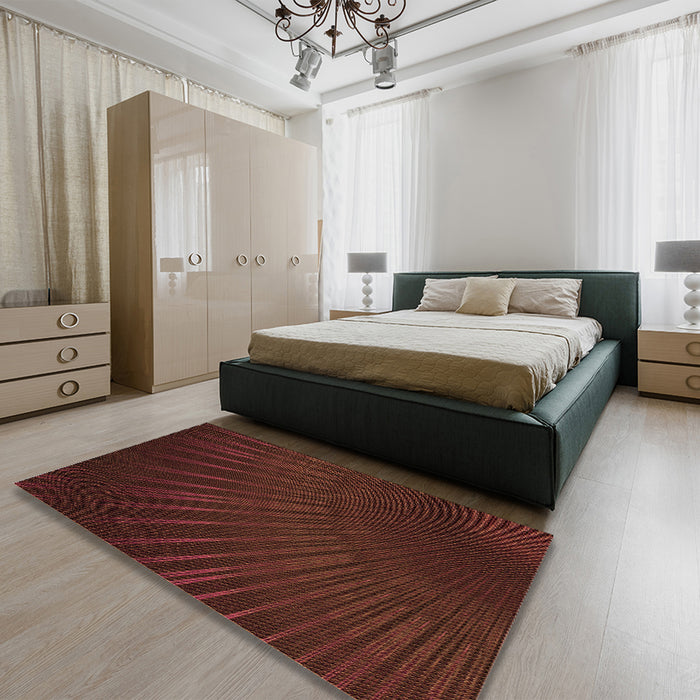 Patterned Tomato Red Rug in a Bedroom, pat2709org