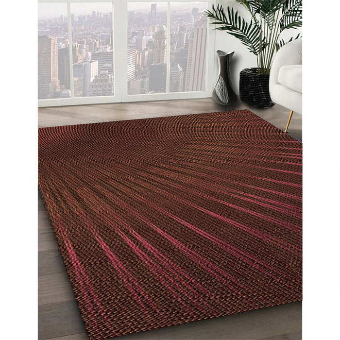 Patterned Tomato Red Rug in Family Room, pat2709org