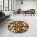 Round Patterned Red Novelty Rug in a Office, pat270