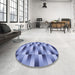 Round Patterned Sky Blue Rug in a Office, pat2710blu