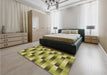 Patterned Olive Green Rug in a Bedroom, pat2710brn