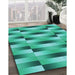 Machine Washable Transitional Bright Turquoise Blue Rug in a Family Room, wshpat2710lblu