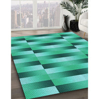 Patterned Bright Turquoise Blue Rug, pat2710lblu