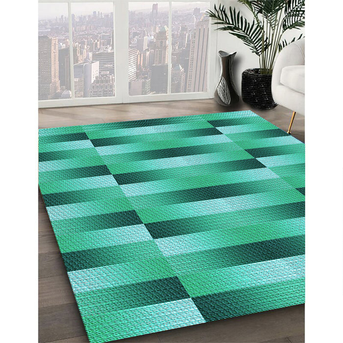 Patterned Bright Turquoise Blue Rug in Family Room, pat2710lblu