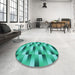 Round Patterned Bright Turquoise Blue Rug in a Office, pat2710lblu