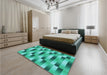 Patterned Bright Turquoise Blue Rug in a Bedroom, pat2710lblu