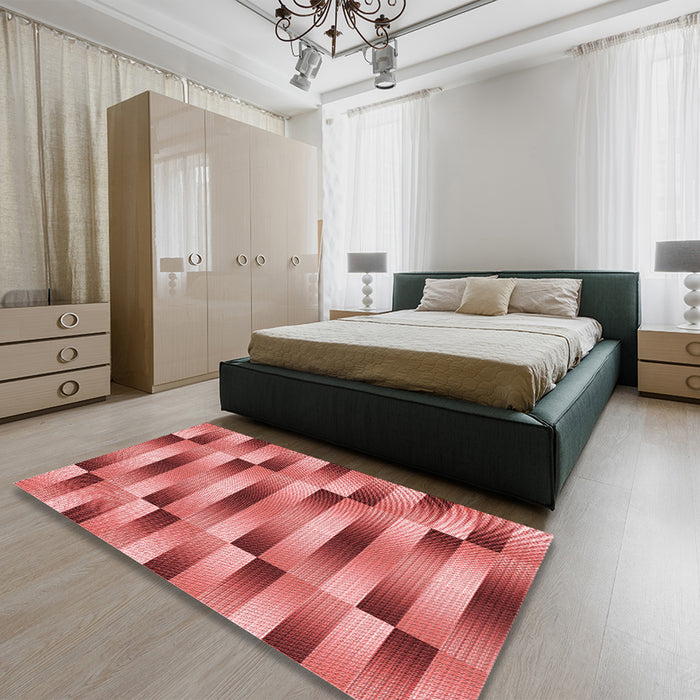 Patterned Red Rug in a Bedroom, pat2710rd