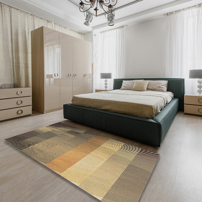 Patterned Metallic Gold Rug in a Bedroom, pat2711brn