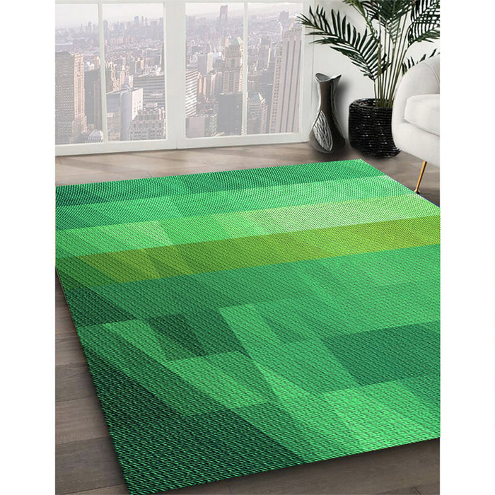 Patterned Neon Green Rug in Family Room, pat2711grn