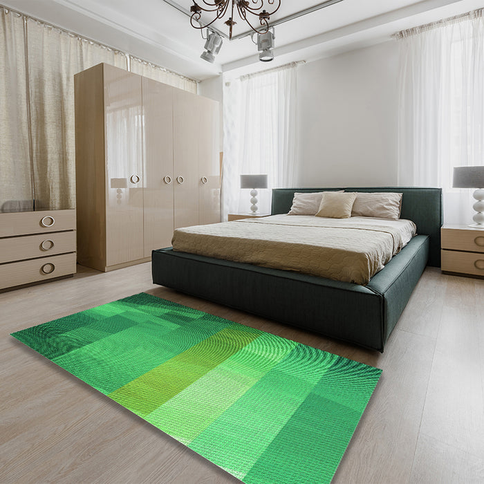 Patterned Neon Green Rug in a Bedroom, pat2711grn
