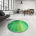 Round Patterned Neon Green Rug in a Office, pat2711grn