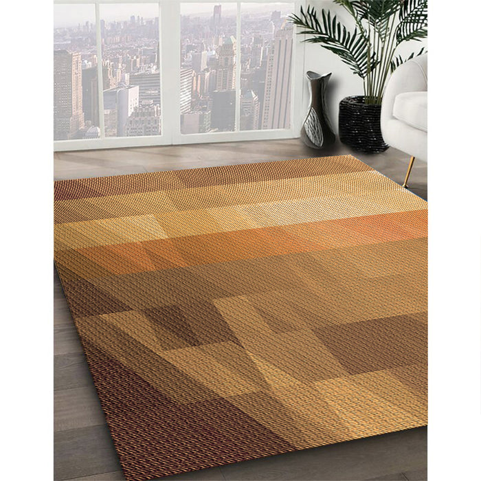Patterned Orange Rug in Family Room, pat2711org
