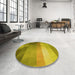 Round Patterned Dark Yellow Green Rug in a Office, pat2711yw