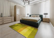 Patterned Dark Yellow Green Rug in a Bedroom, pat2711yw