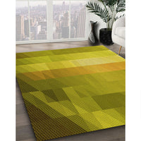 Patterned Dark Yellow Green Rug, pat2711yw