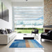 Square Patterned Denim Blue Modern Rug in a Living Room, pat2711