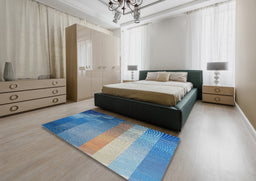 Patterned Denim Blue Modern Rug in a Bedroom, pat2711