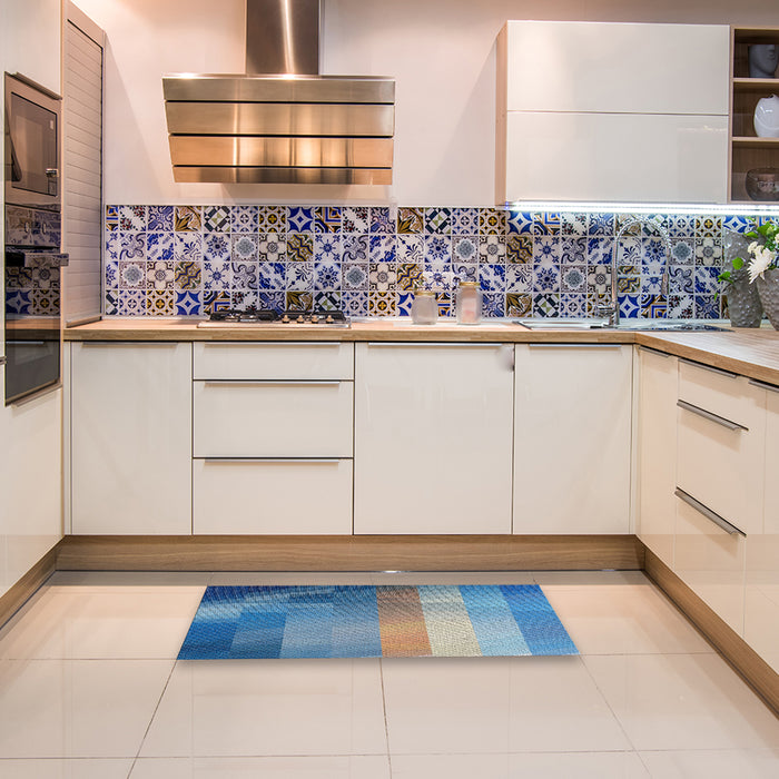 Patterned Denim Blue Modern Rug in a Kitchen, pat2711