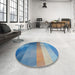 Round Machine Washable Transitional Denim Blue Rug in a Office, wshpat2711