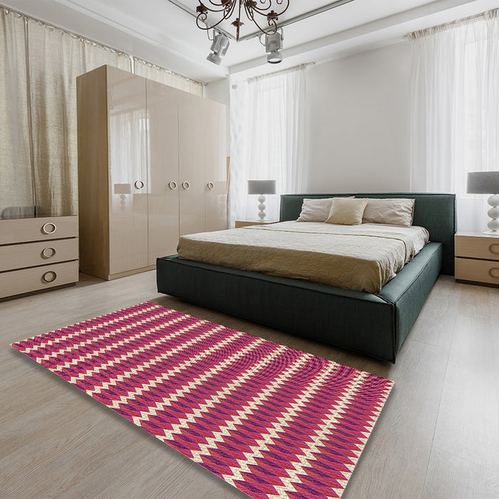 Round Machine Washable Transitional Light Coral Pink Rug in a Office, wshpat2712brn