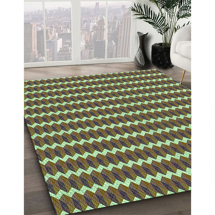 Machine Washable Transitional Coffee Brown Rug in a Family Room, wshpat2712grn